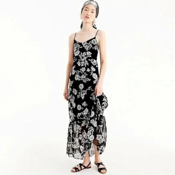 J. Crew Black & White Daisy Floral Tiered Maxi Dress 8 - Picture 1 of 8